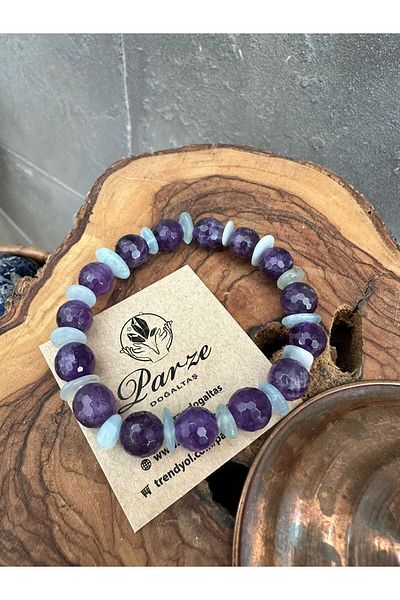 parze doğaltaş Amethyst and Aquamarine Natural Stone Bracelet