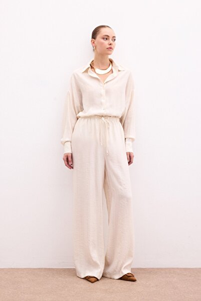 Sateen Elastic Waist Trousers - Stone