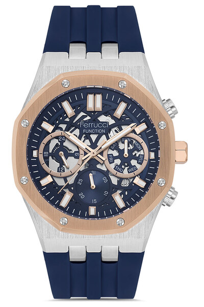 Ferrucci Men's Silicone Cord Sports Wristwatch Steel Case Stainless Steel Pre...