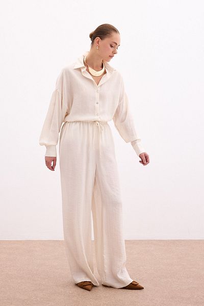 Sateen Elastic Waist Trousers - Stone