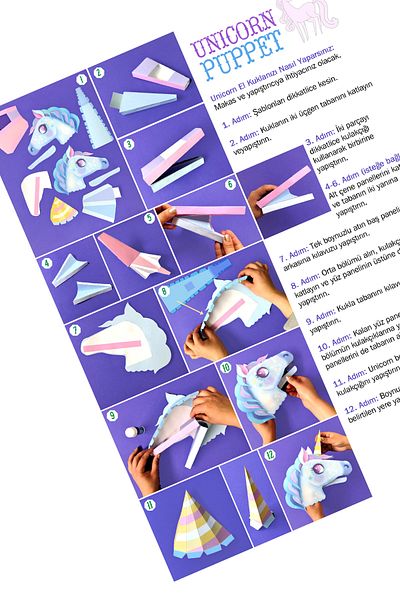 Probest DESIGN Unicorn Hand Puppet, Mentossori Cut Paste Art Puppet Hand Skill