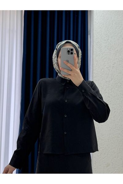 MİHRA STORE Tiresia Crop Shirt with Tie-Up Skirt Suit-Bn4350 Black