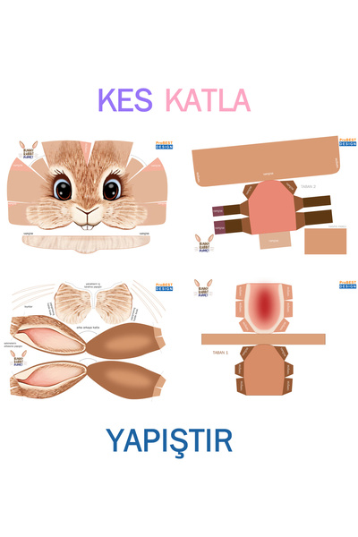 Probest DESIGN Tavşan El Kuklası, Mentossori Kes Yapıştır Kuşe Kukla El Becerisi