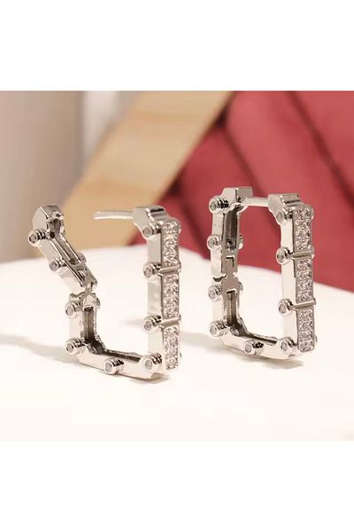 Lunays Steel Geometric Zircon Stone Hoop Women's Earrings Silver Color