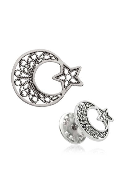 Genel Markalar 925 Ayar Gümüş Telkari Ay Yıldız Rozet (BRS98121018) (292292)