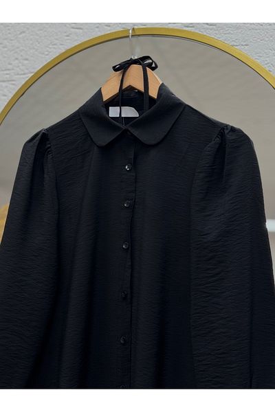 MİHRA STORE Veluna Shoulder Gather Detail Tunic-As5857 Black