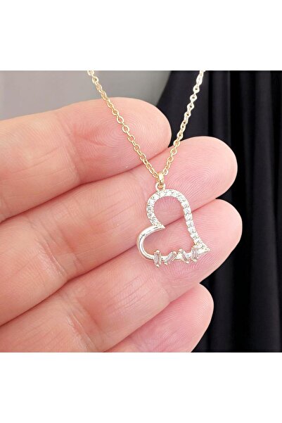 HOBİSY GIFT SHOP قلادة من الفولاذ الزركوني بتصميم قلب مرصع بأحجار الباجيت - ل...