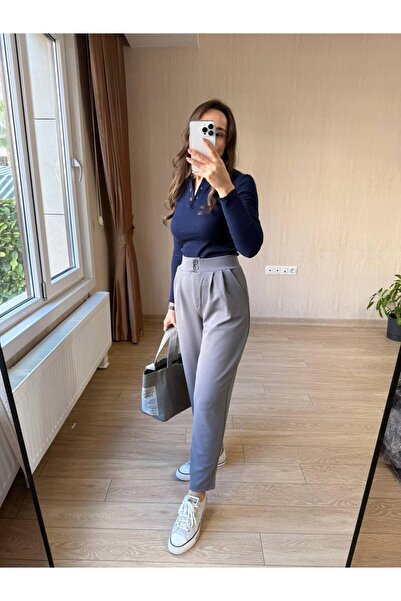 Butik Çift düğme pileli havuç kalıp pantolon