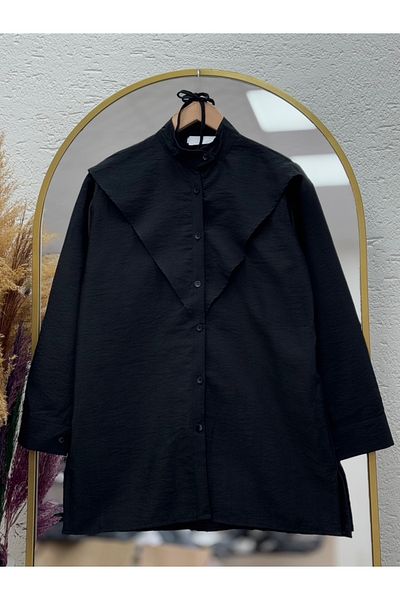 MİHRA STORE Polina Judge Collar Asymmetric Shirt-Bn4371 Black
