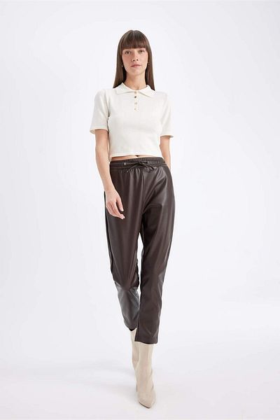 DeFacto Jogger High Waist Pocket Faux Leather Pants X8320Az24Wn