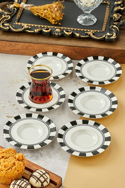 Babion Karaca Model Special Series Tea Plate and Coaster for 6 People