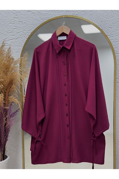 MİHRA STORE Vesena Maneca liliac Linda Tunica cu nervuri în față-EL1890 Burgundy