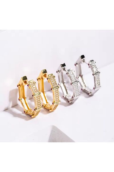 Lunays Steel Baguetta Zircon Stone Hoop Women's Earrings Silver Color
