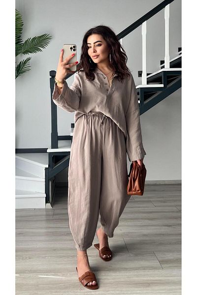 Oslove Mink Tnsel Waist Elastic Shalwar Trousers