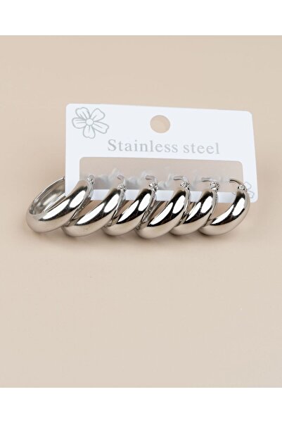 Portakal Esintisi مجموعة من 3 أزواج من الأقراط الفولاذية ذات 3 مقاسات من ترينيتي