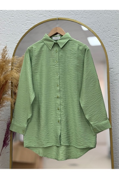 MİHRA STORE Πουκάμισο Evsa Oversize με κουμπιά στην πλάτη-NA689 Πράσινο