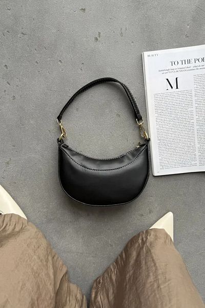 LEONAS Half Moon Women's Hand and Shoulder Bag with Stitching Detail Aprily Black