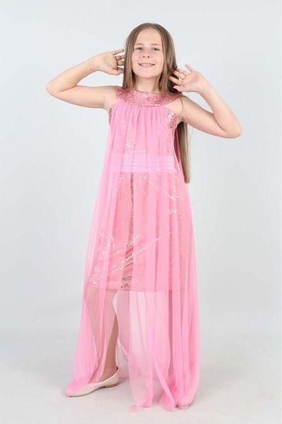 FMN Collection girl child can leave cape sequined belt look back bow detail special occasion stylish evening dress