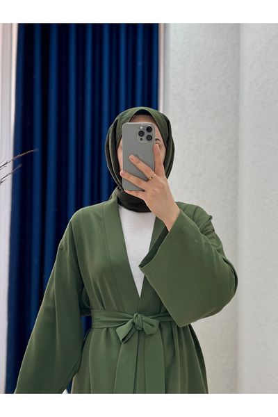 MİHRA STORE Costum cu pantaloni largi cu jachetă cu curea Zenoria-NL434 Haki