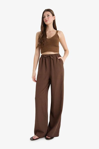 DeFacto Wide Leg Pocket High Waist Standard Length Linen Blended Pants F5024Ax25Sp