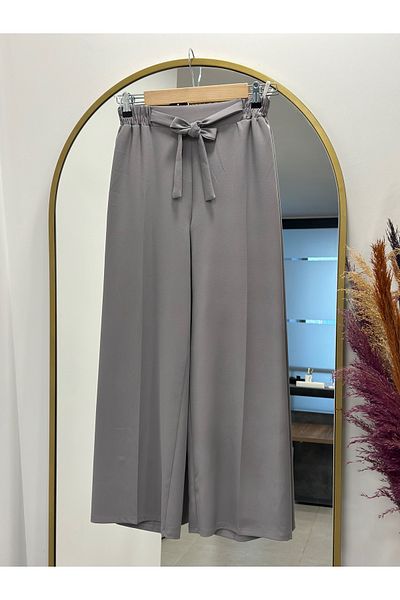 MİHRA STORE Asu Belted Wide Leg Trousers-Mt1445 Gray