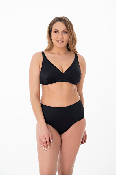 Sunsurf 2025 Kreasyonu Düz Siyah Kaplı Bikini Takımı Battal Beden