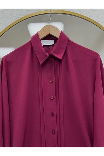 MİHRA STORE Vesena Maneca liliac Linda Tunica cu nervuri în față-EL1890 Burgundy