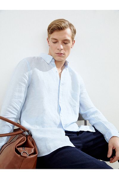 LC Waikiki Cămașă pentru bărbați din in, slim fit, cu mânecă lungă