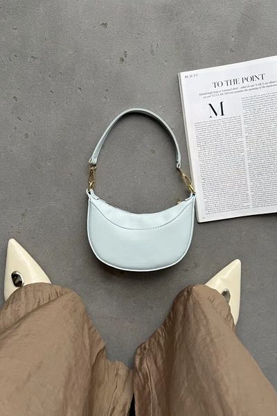 LEONAS Half Moon Women's Hand and Shoulder Bag with Stitching Detail Aprily Blue