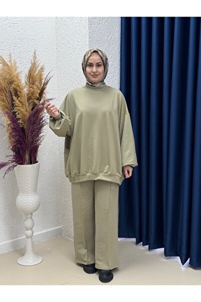 MİHRA STORE Dilşah Loose Sweat Two Thread Pants Suit-Nl222 Mint