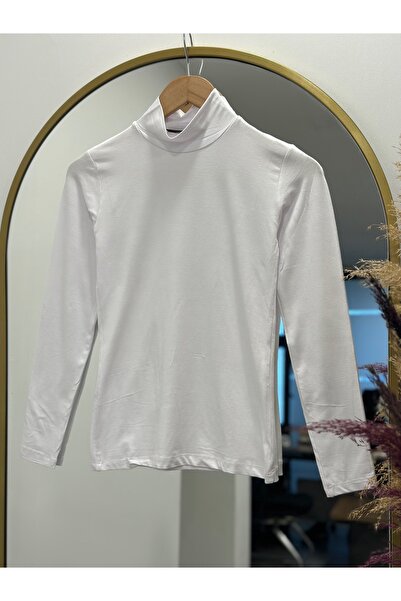 MİHRA STORE Esin Half Fisherman Long Sleeve Combed Cotton Badi-Ee123 White