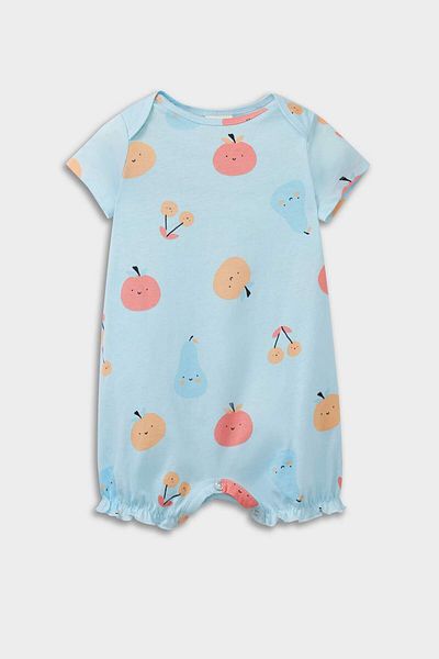DeFacto Baby Girl Newborn Fruit Pattern Combed Cotton Short Sleeve Jumpsuit E5977A525Hs