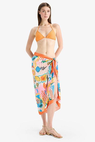 DeFacto Regular Fit Patterned Satin Beach Skirt-Fall in Love B1443Ax25Hs