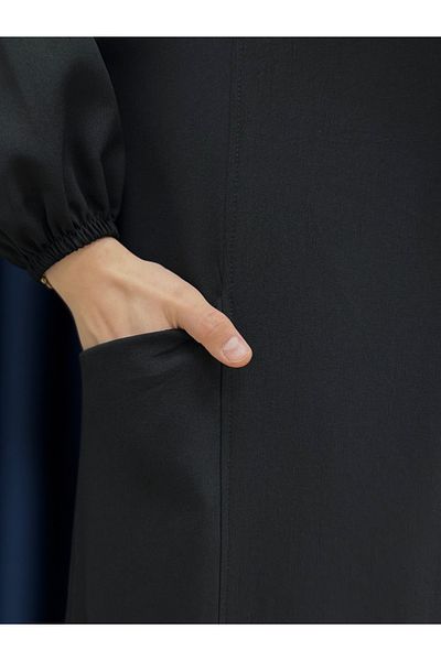 MİHRA STORE Efsun Half Zipper Double Pocket Dress-El1911 Black