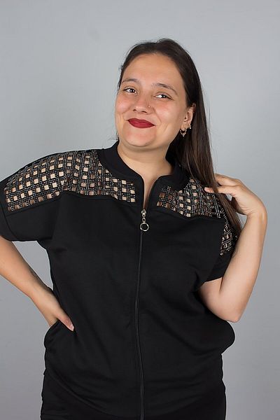 Truva XXL Plus Size 2 Thread Combed Cotton Black Tracksuit Set – Comfortable Elegance with Shoulder and Leg Details