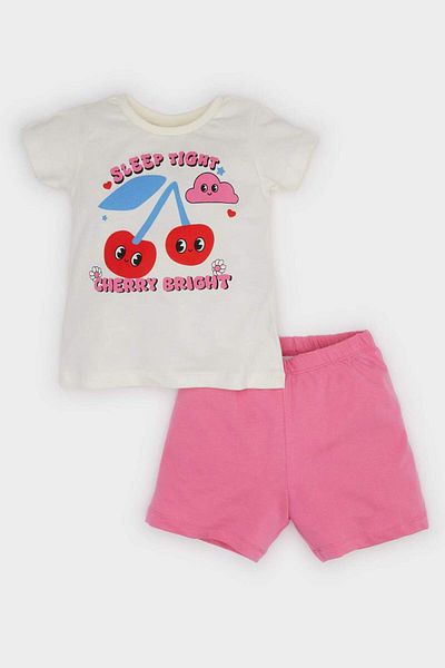 DeFacto 4-teiliges Pyjama-Set für Babys, Mädchen, gemustert, kurzärmelig, gekämmte Shorts mit elastischem Bund oben, E1551a525hs