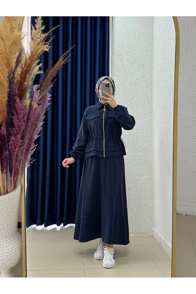 MİHRA STORE Zenenya Double Pocket Covered Skirt Suit-El1928 Navy Blue