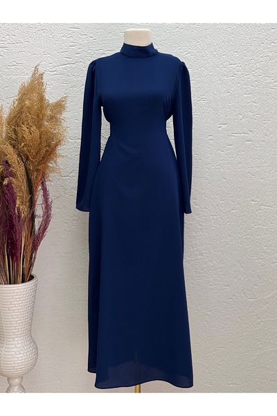 MİHRA STORE Marbling Lace-Up Crepe Dress-Pa9598 Navy Blue