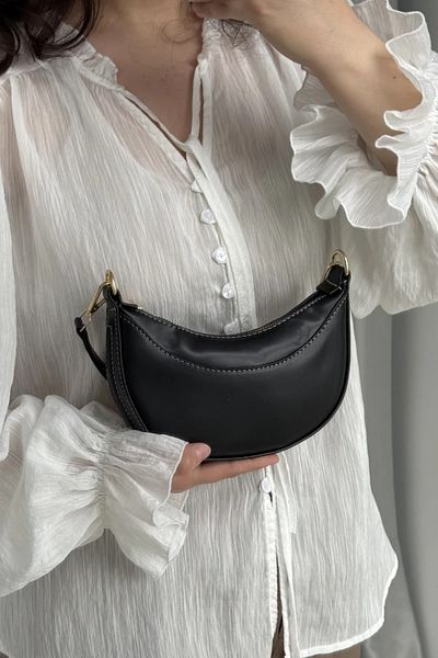 LEONAS Half Moon Women's Hand and Shoulder Bag with Stitching Detail Aprily Black