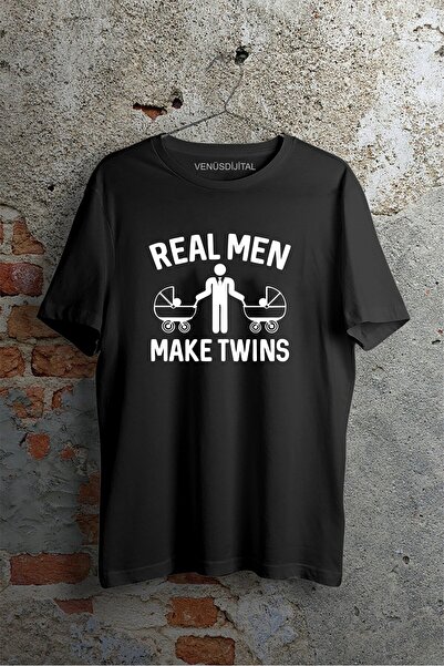 venüsdijital REAL MEN MAKE TWINS İKİZ BEBEK BABASI HEDİYE TSHIRT