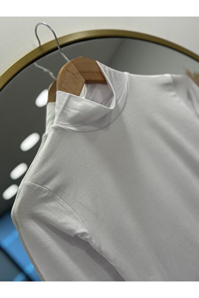 MİHRA STORE Esin Half Fisherman Long Sleeve Combed Cotton Badi-Ee123 White
