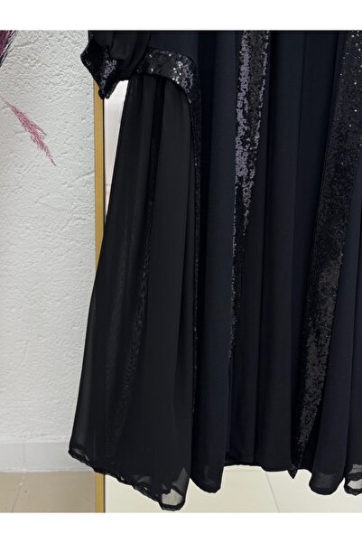 MİHRA STORE Tuğba Κρεπ Παγιέτες Αμπαγιά-PA9569 Μαύρο