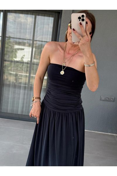 X-Young Draped Side Gathered Dress Dark Blue