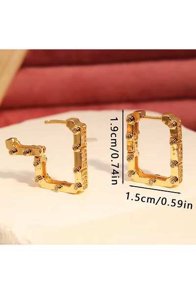Lunays Steel Geometric Zircon Stone Hoop Women's Earrings Gold Color