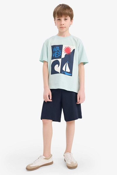 DeFacto Boys' 2-Piece Set Printed Short Sleeve T-Shirt Shorts F1228A825Hs