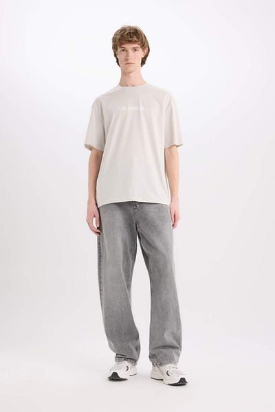 DeFacto 100% Cotton Boxy Fit Crew Neck Printed Short Sleeve T-Shirt E3796Ax25Sm