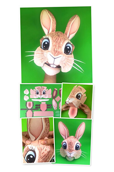 Probest DESIGN Tavşan El Kuklası, Mentossori Kes Yapıştır Kuşe Kukla El Becerisi