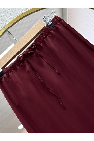 MİHRA STORE Sprinkled Eyelet Tied Skirt-Bn4357 Burgundy