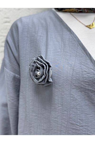 MİHRA STORE Tiretta Rose Detailed Laced Strawberry Suit-Mf204 Gray