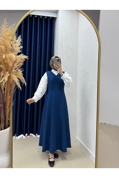 MİHRA STORE Zeninda Button Detailed Gilet-As4059 Indigo